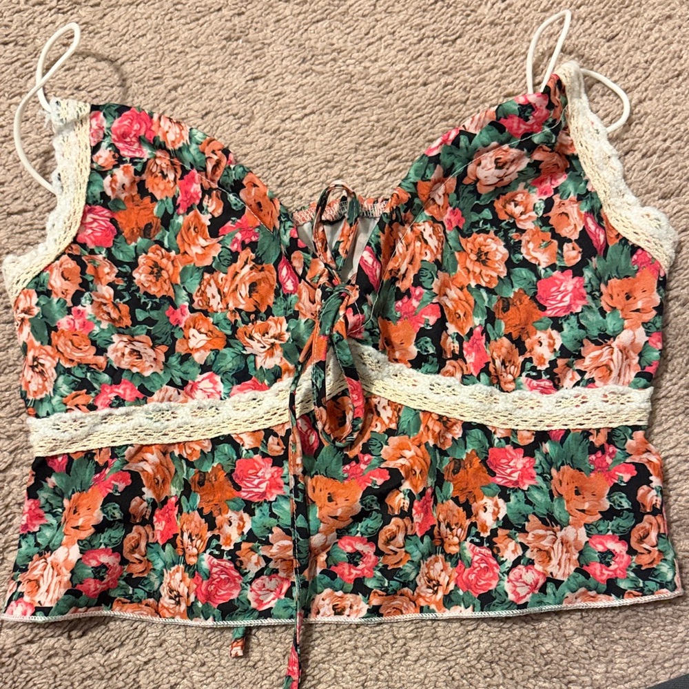 Floral Lace Trim Women's Top